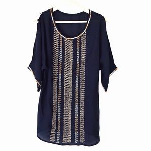 NWOT Beaded Cold Shoulder Tunic
